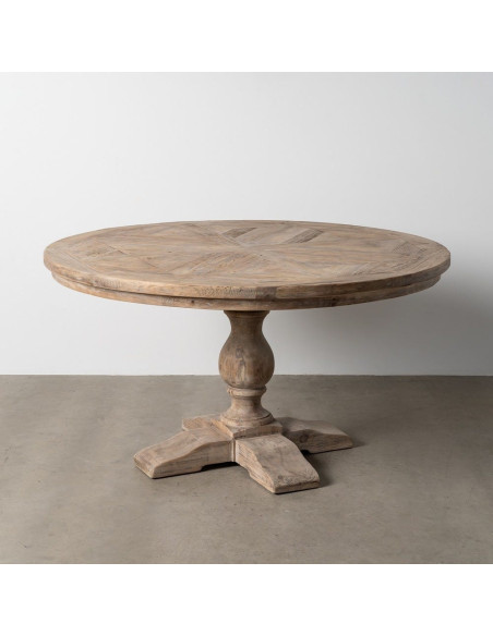 Table à manger campagne chic Ronde 6 personnes 140 cm Bois de pin recyclé Naturel Riverla 