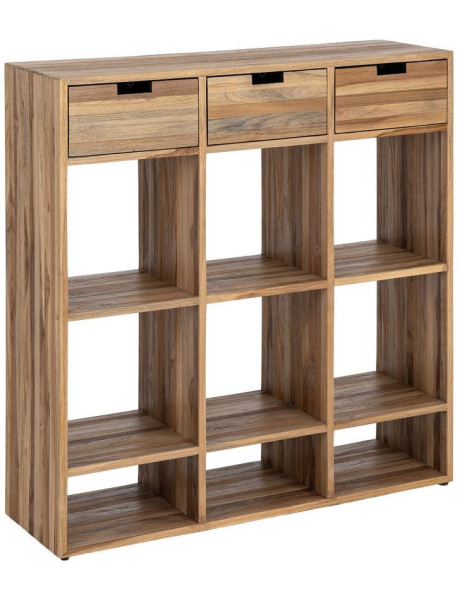 Étagère minimaliste moderne 3 tiroirs 9 niveaux Bois de teck recyclé Naturel Navado 