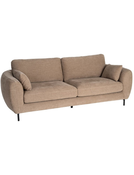Canapé design moderne aux lignes arrondies Droit 3 places 229 cm Tissu Marron clair Métal Noir Kaviro 