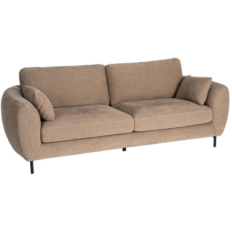 Canapé design moderne aux lignes arrondies Droit 3 places 229 cm Tissu Marron clair Métal Noir Kaviro 