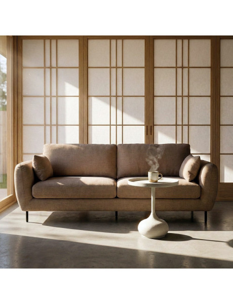 Canapé design moderne aux lignes arrondies Droit 3 places 229 cm Tissu Marron clair Métal Noir Kaviro 