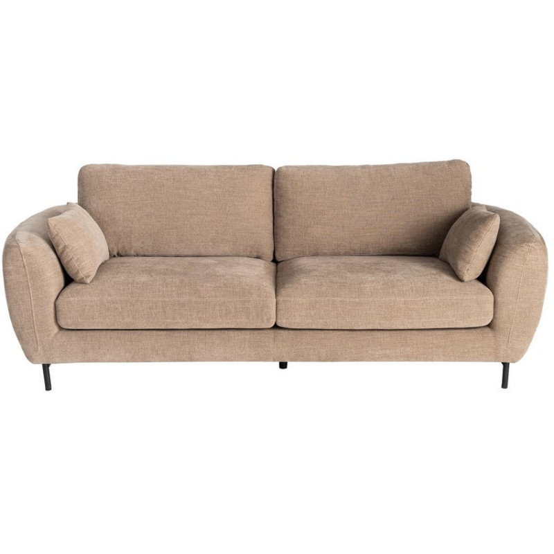 Canapé design moderne aux lignes arrondies Droit 3 places 229 cm Tissu Marron clair Métal Noir Kaviro 