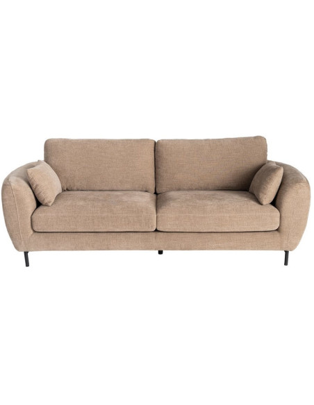 Canapé design moderne aux lignes arrondies Droit 3 places 229 cm Tissu Marron clair Métal Noir Kaviro 