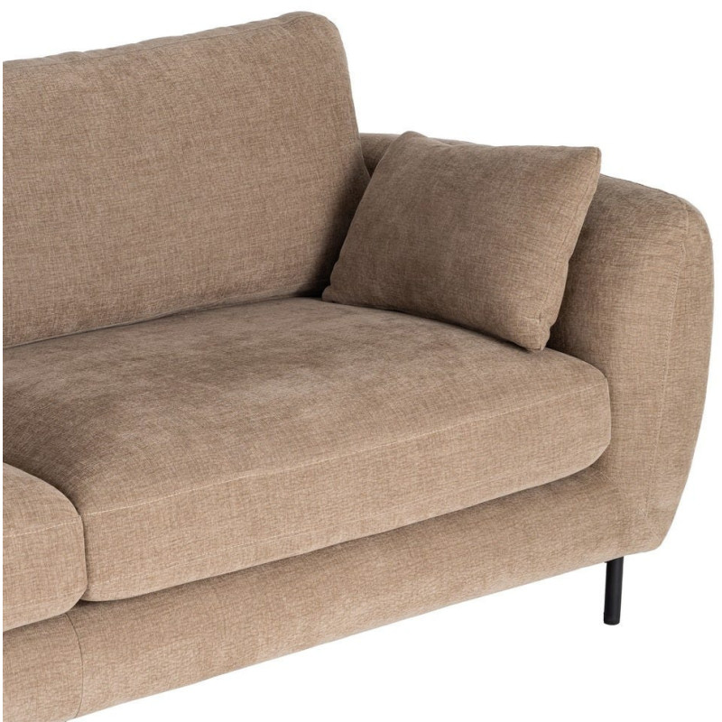 Canapé design moderne aux lignes arrondies Droit 3 places 229 cm Tissu Marron clair Métal Noir Kaviro 