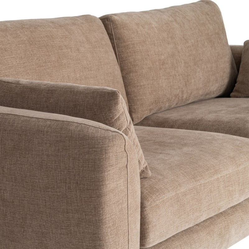 Canapé design moderne aux lignes arrondies Droit 3 places 229 cm Tissu Marron clair Métal Noir Kaviro 