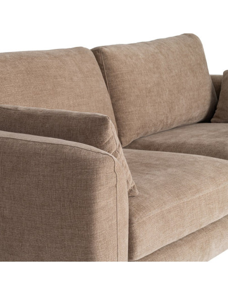 Canapé design moderne aux lignes arrondies Droit 3 places 229 cm Tissu Marron clair Métal Noir Kaviro 