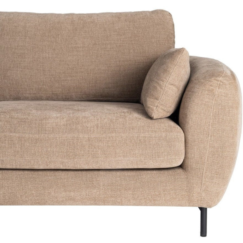 Canapé design moderne aux lignes arrondies Droit 3 places 229 cm Tissu Marron clair Métal Noir Kaviro 