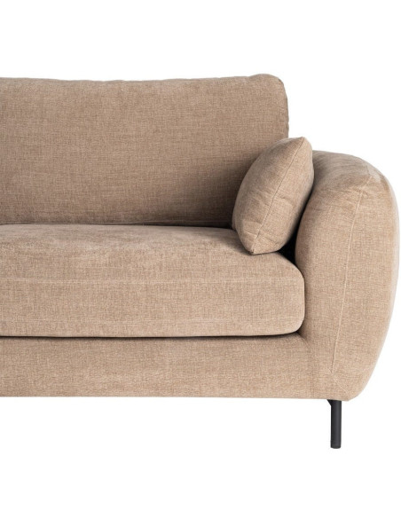 Canapé design moderne aux lignes arrondies Droit 3 places 229 cm Tissu Marron clair Métal Noir Kaviro 