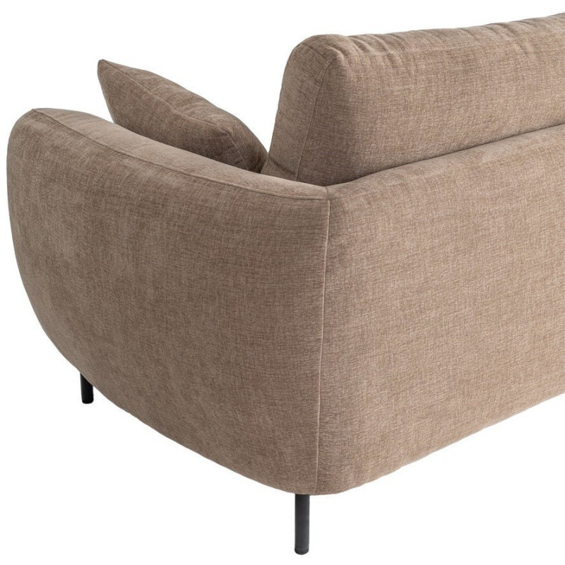 Canapé design moderne aux lignes arrondies Droit 3 places 229 cm Tissu Marron clair Métal Noir Kaviro 