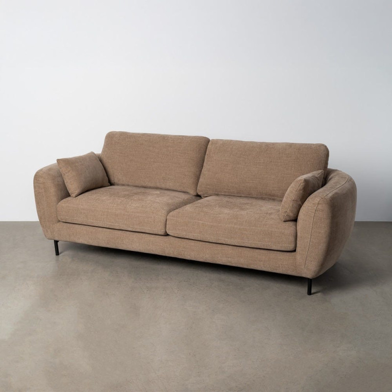 Canapé design moderne aux lignes arrondies Droit 3 places 229 cm Tissu Marron clair Métal Noir Kaviro 