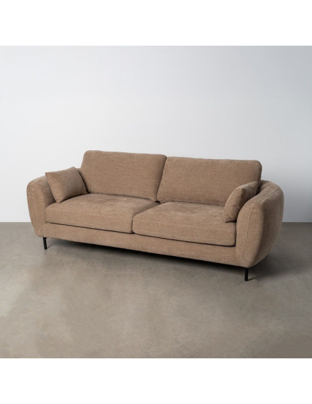 Canapé design moderne aux lignes arrondies Droit 3 places 229 cm Tissu Marron clair Métal Noir Kaviro 