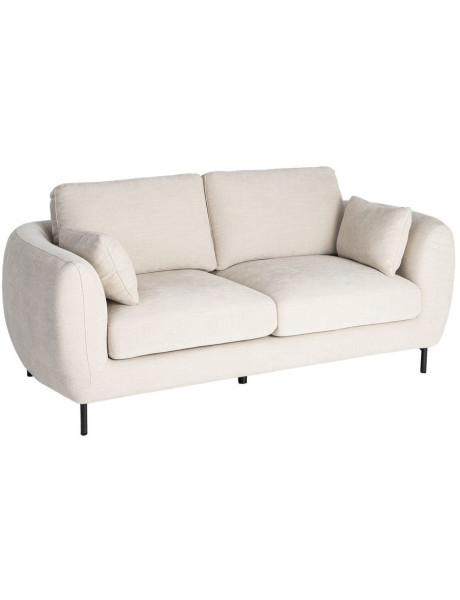 Canapé design moderne aux lignes arrondies Droit 2 places 189 cm Tissu Blanc crème Métal Noir Kaviro 