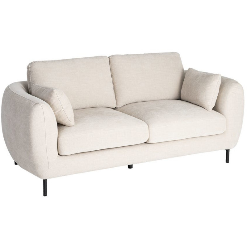 Canapé design moderne aux lignes arrondies Droit 2 places 189 cm Tissu Blanc crème Métal Noir Kaviro 