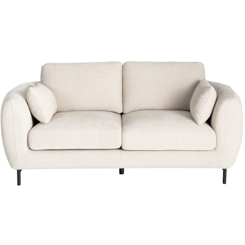 Canapé design moderne aux lignes arrondies Droit 2 places 189 cm Tissu Blanc crème Métal Noir Kaviro 