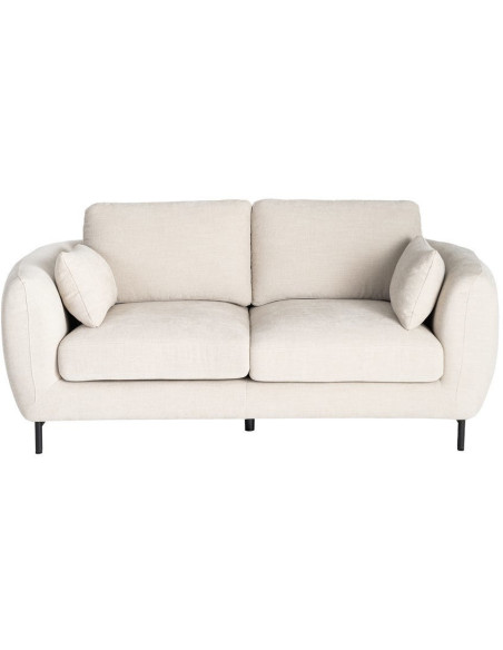 Canapé design moderne aux lignes arrondies Droit 2 places 189 cm Tissu Blanc crème Métal Noir Kaviro 