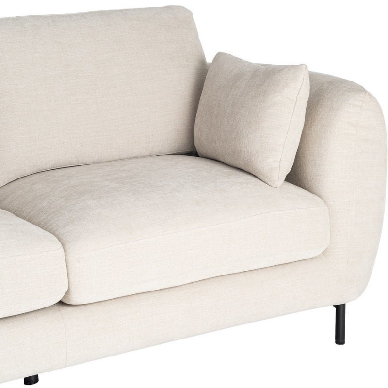 Canapé design moderne aux lignes arrondies Droit 2 places 189 cm Tissu Blanc crème Métal Noir Kaviro 