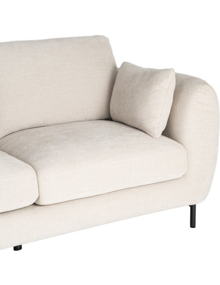 Canapé design moderne aux lignes arrondies Droit 2 places 189 cm Tissu Blanc crème Métal Noir Kaviro 
