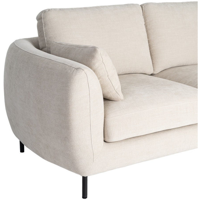 Canapé design moderne aux lignes arrondies Droit 2 places 189 cm Tissu Blanc crème Métal Noir Kaviro 