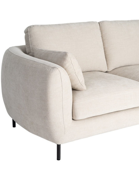 Canapé design moderne aux lignes arrondies Droit 2 places 189 cm Tissu Blanc crème Métal Noir Kaviro 