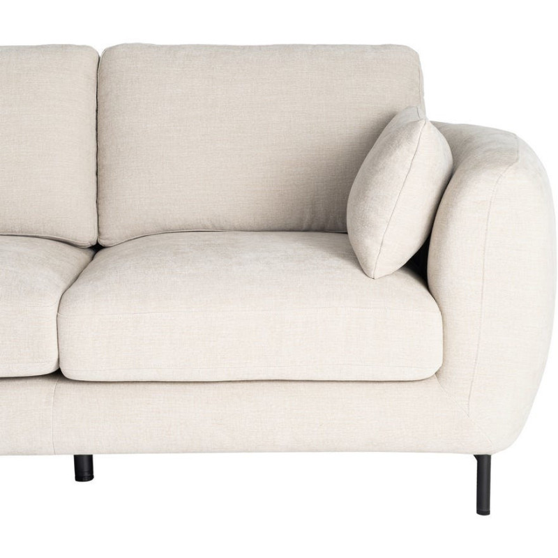 Canapé design moderne aux lignes arrondies Droit 2 places 189 cm Tissu Blanc crème Métal Noir Kaviro 