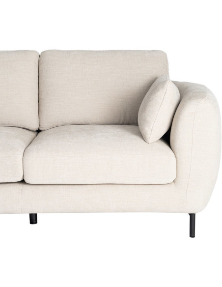 Canapé design moderne aux lignes arrondies Droit 2 places 189 cm Tissu Blanc crème Métal Noir Kaviro 