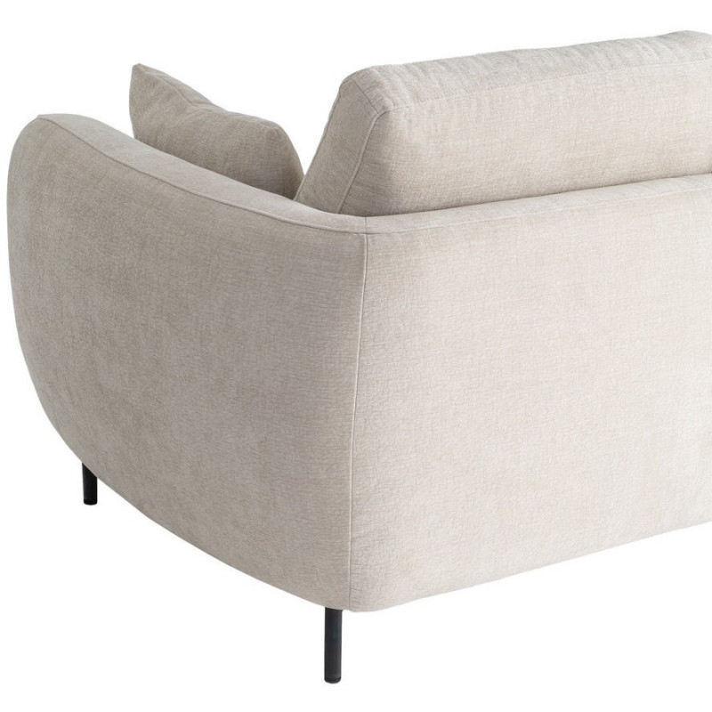 Canapé design moderne aux lignes arrondies Droit 2 places 189 cm Tissu Blanc crème Métal Noir Kaviro 