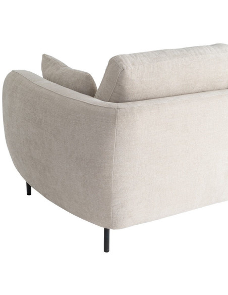 Canapé design moderne aux lignes arrondies Droit 2 places 189 cm Tissu Blanc crème Métal Noir Kaviro 