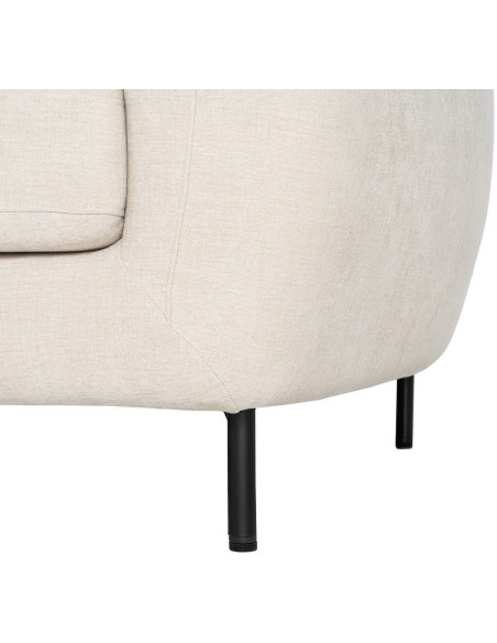Canapé design moderne aux lignes arrondies Droit 2 places 189 cm Tissu Blanc crème Métal Noir Kaviro 
