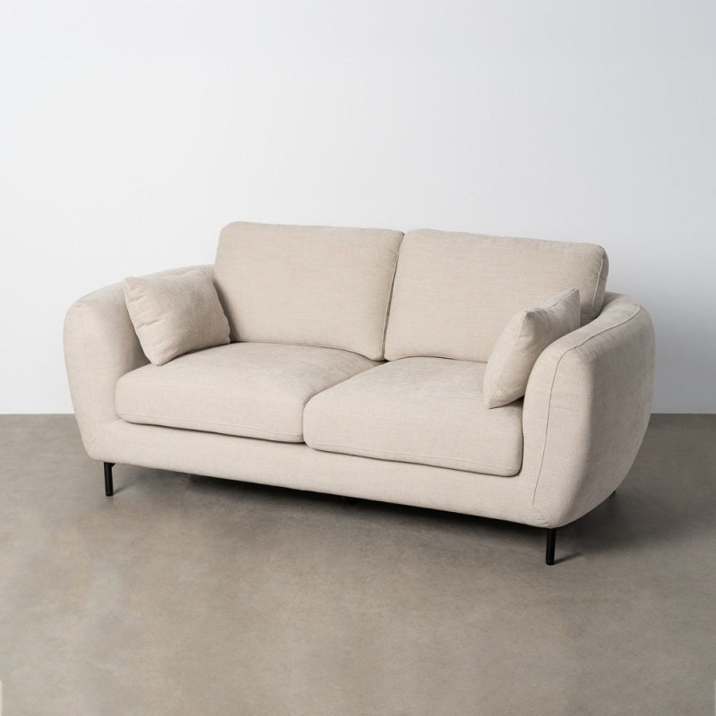 Canapé design moderne aux lignes arrondies Droit 2 places 189 cm Tissu Blanc crème Métal Noir Kaviro 