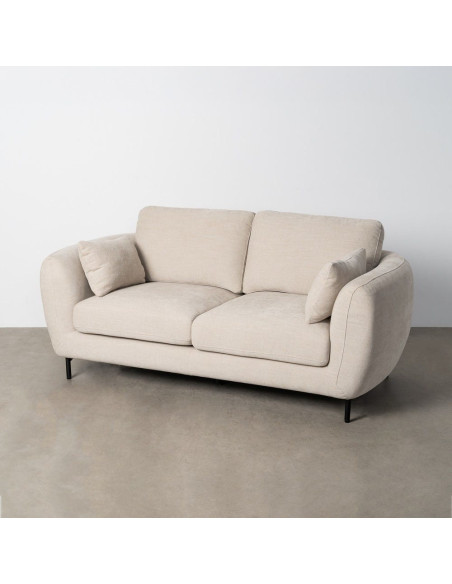 Canapé design moderne aux lignes arrondies Droit 2 places 189 cm Tissu Blanc crème Métal Noir Kaviro 