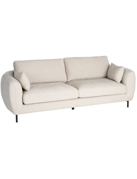 Canapé design moderne aux lignes arrondies Droit 3 places 229 cm Tissu Blanc crème Métal Noir Kaviro 