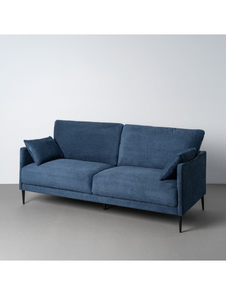 Canapé design moderne esprit seventies bouclette Droit 3 places 191 cm Tissu Bleu Bois d'eucalyptus Neroko 