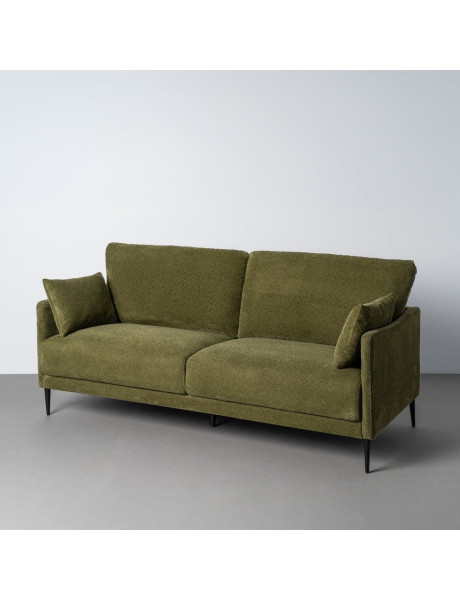 Canapé design moderne esprit seventies bouclette Droit 3 places 191 cm Tissu Vert Bois d'eucalyptus Neroko 