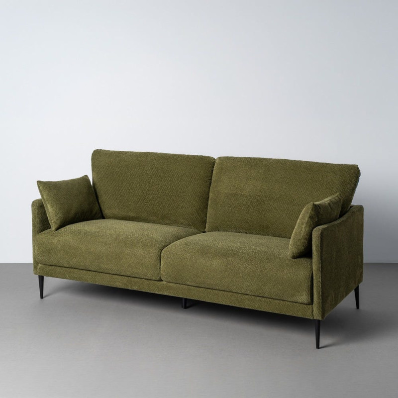 Canapé design moderne esprit seventies bouclette Droit 3 places 191 cm Tissu Vert Bois d'eucalyptus Neroko 