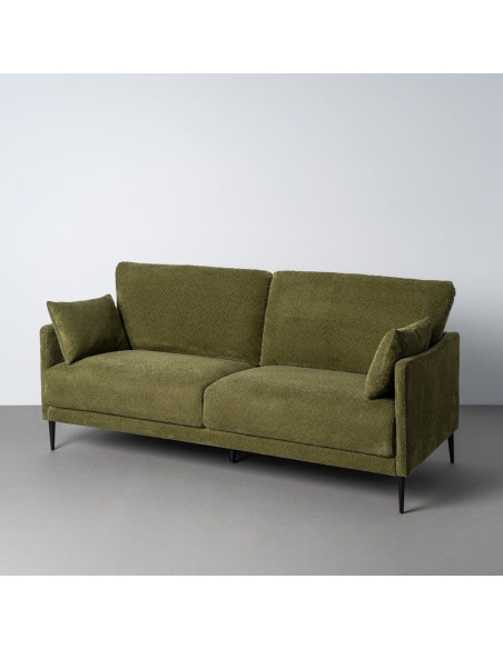 Canapé design moderne esprit seventies bouclette Droit 3 places 191 cm Tissu Vert Bois d'eucalyptus Neroko 