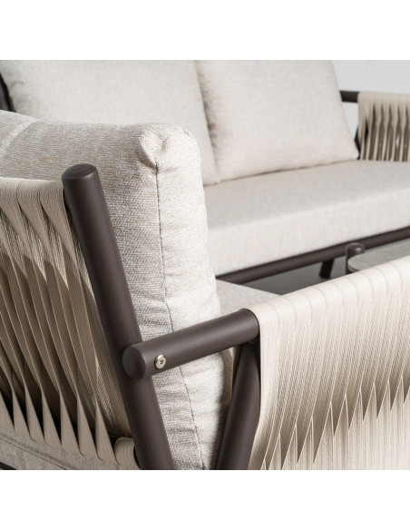 Salon de jardin design lounge détente 4 places Métal Anthracite Rotin synthétique Tressé Tissu Beige Rivagea 