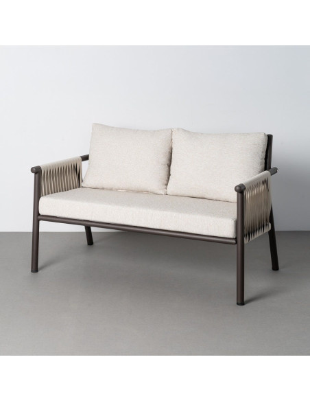 Salon de jardin design lounge détente 4 places Métal Anthracite Rotin synthétique Tressé Tissu Beige Rivagea 