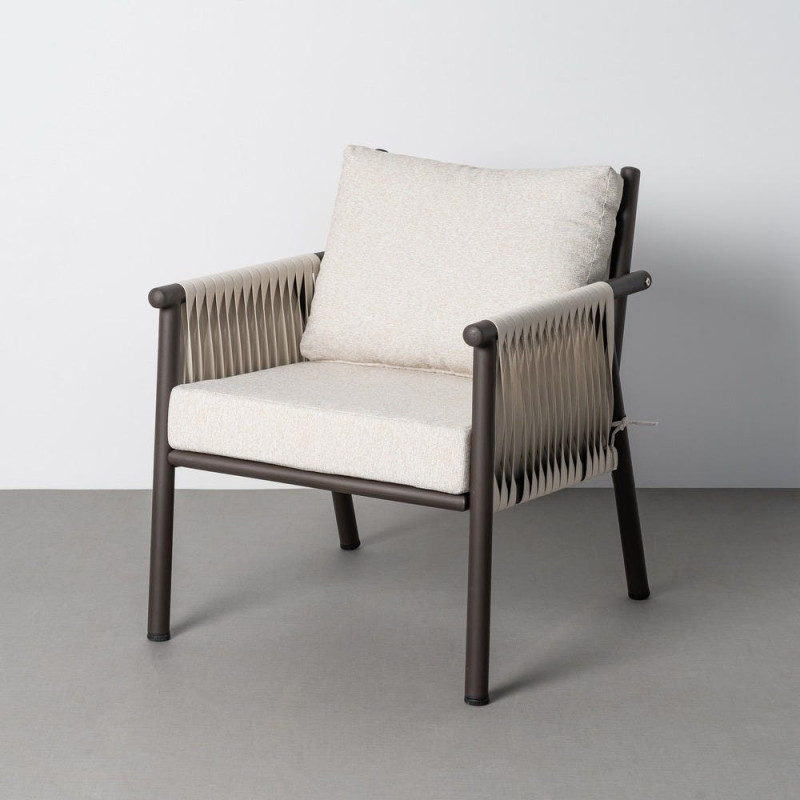 Salon de jardin design lounge détente 4 places Métal Anthracite Rotin synthétique Tressé Tissu Beige Rivagea 