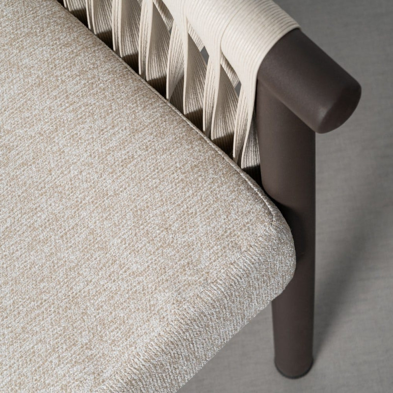 Salon de jardin design lounge détente 4 places Métal Anthracite Rotin synthétique Tressé Tissu Beige Rivagea 