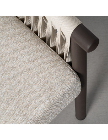 Salon de jardin design lounge détente 4 places Métal Anthracite Rotin synthétique Tressé Tissu Beige Rivagea 