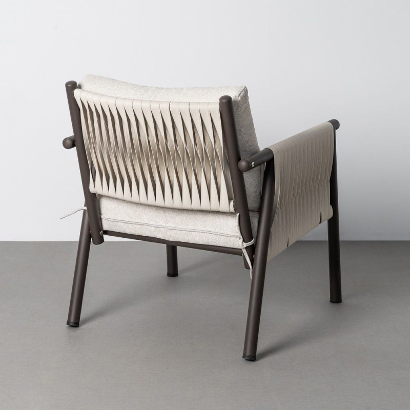 Salon de jardin design lounge détente 4 places Métal Anthracite Rotin synthétique Tressé Tissu Beige Rivagea 