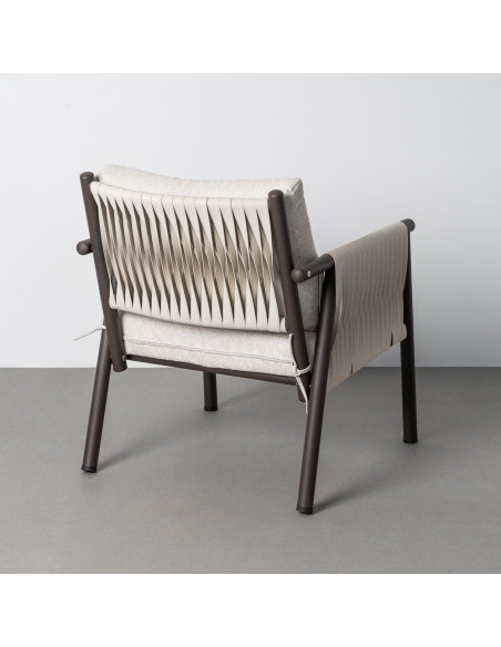 Salon de jardin design lounge détente 4 places Métal Anthracite Rotin synthétique Tressé Tissu Beige Rivagea 