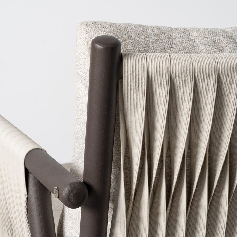 Salon de jardin design lounge détente 4 places Métal Anthracite Rotin synthétique Tressé Tissu Beige Rivagea 