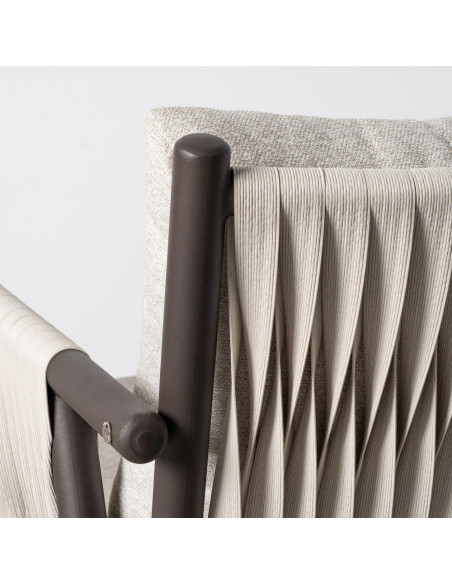 Salon de jardin design lounge détente 4 places Métal Anthracite Rotin synthétique Tressé Tissu Beige Rivagea 