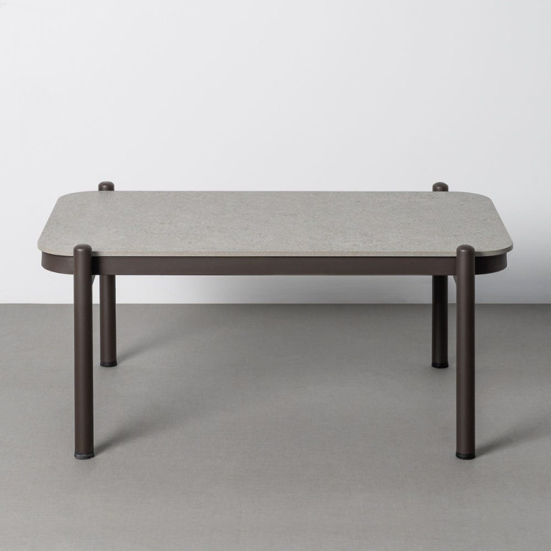 Salon de jardin design lounge détente 4 places Métal Anthracite Rotin synthétique Tressé Tissu Beige Rivagea 