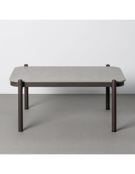 Salon de jardin design lounge détente 4 places Métal Anthracite Rotin synthétique Tressé Tissu Beige Rivagea 