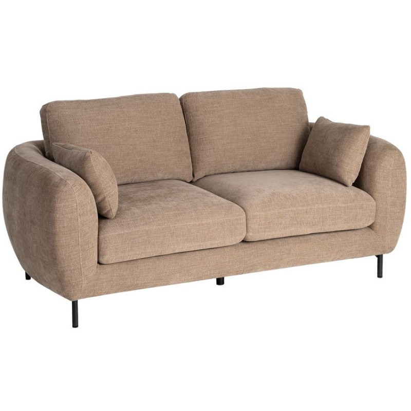 Canapé design moderne aux lignes arrondies Droit 2 places 189 cm Tissu Marron clair Métal Noir Kaviro 