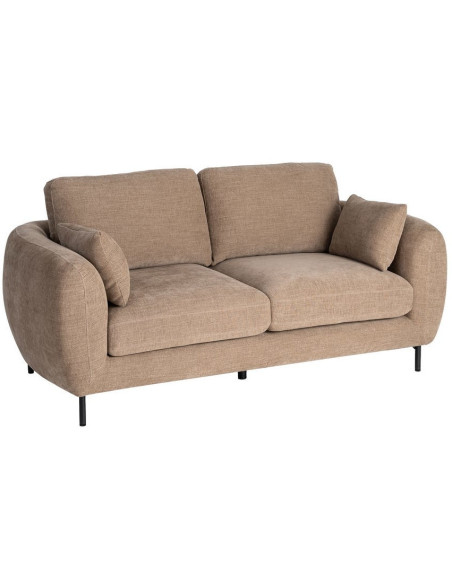 Canapé design moderne aux lignes arrondies Droit 2 places 189 cm Tissu Marron clair Métal Noir Kaviro 