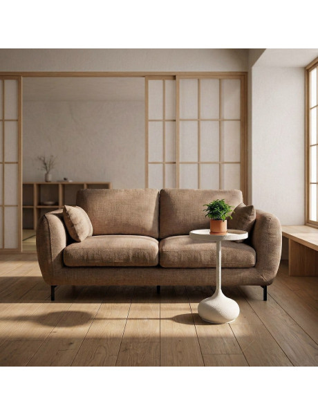 Canapé design moderne aux lignes arrondies Droit 2 places 189 cm Tissu Marron clair Métal Noir Kaviro 