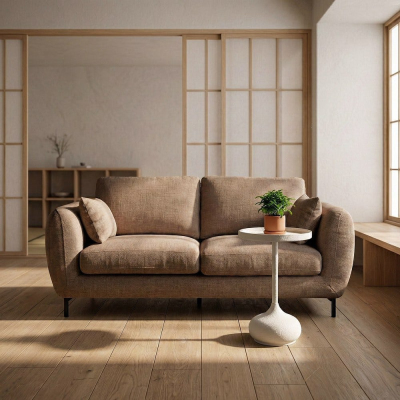 Canapé design moderne aux lignes arrondies Droit 2 places 189 cm Tissu Marron clair Métal Noir Kaviro 